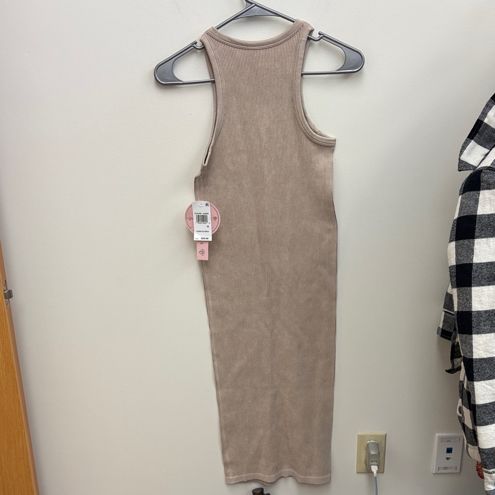 Crave Fame Sleeveless Ribbed Midi Dress in Taupe - Picture 4 of 4
